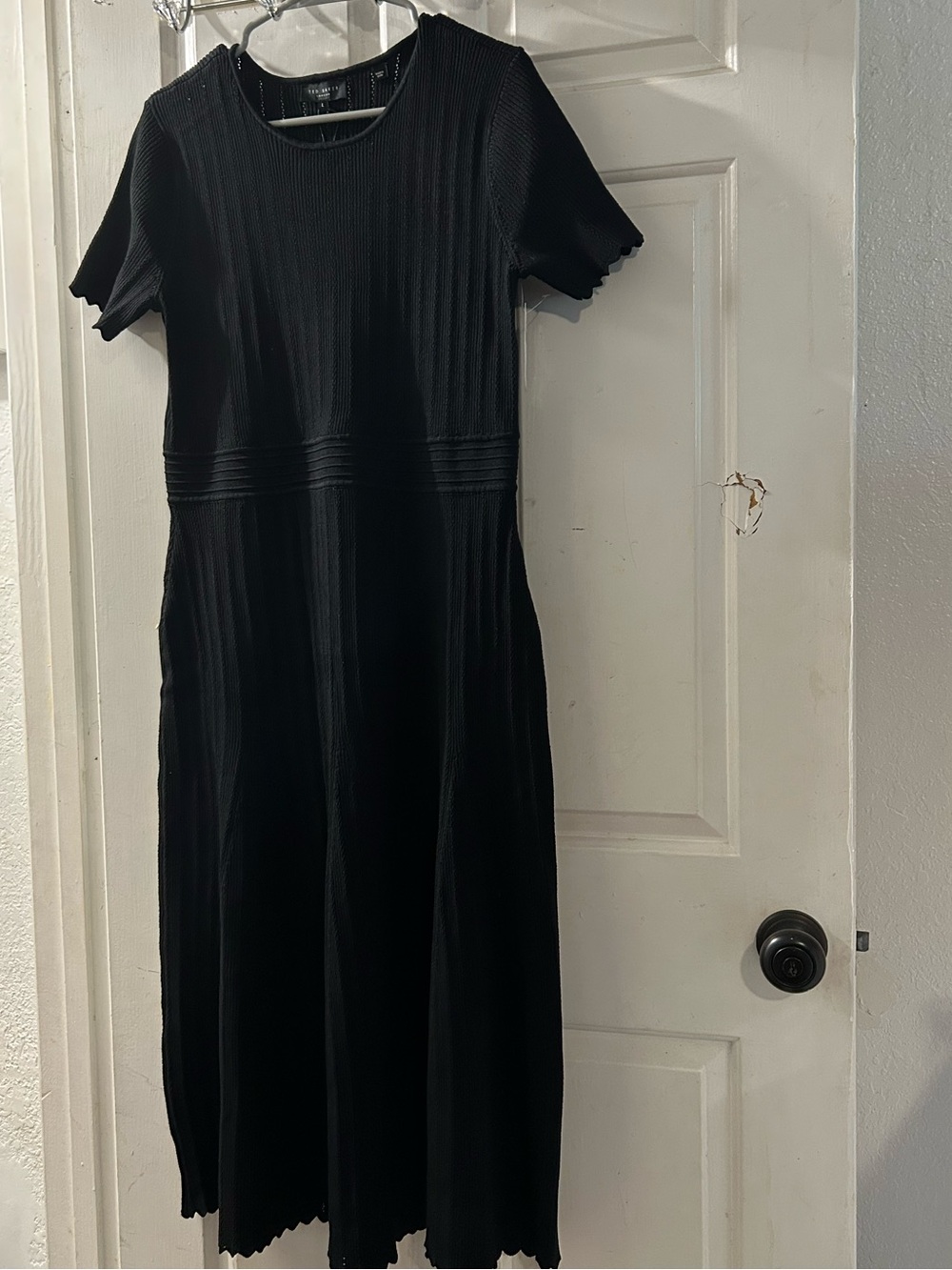 Ted Baker London Black Ribbed Short-Sleeve Midi Dress